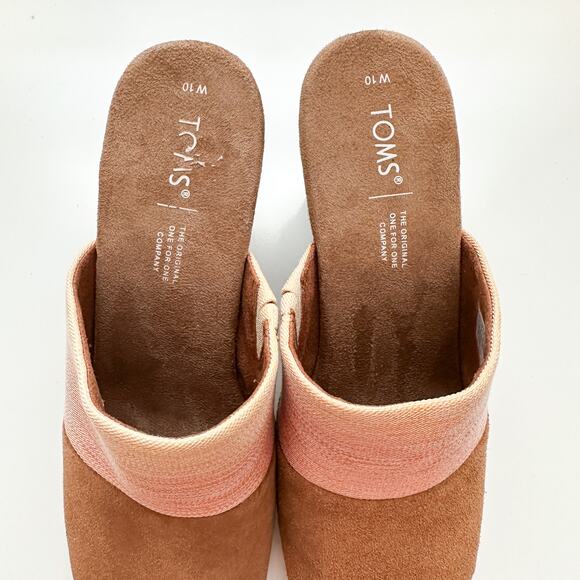 TOMS Monica Cork Wedge Mule Sandal Ombre Tan Orange Size 10 - Picture 3 of 11